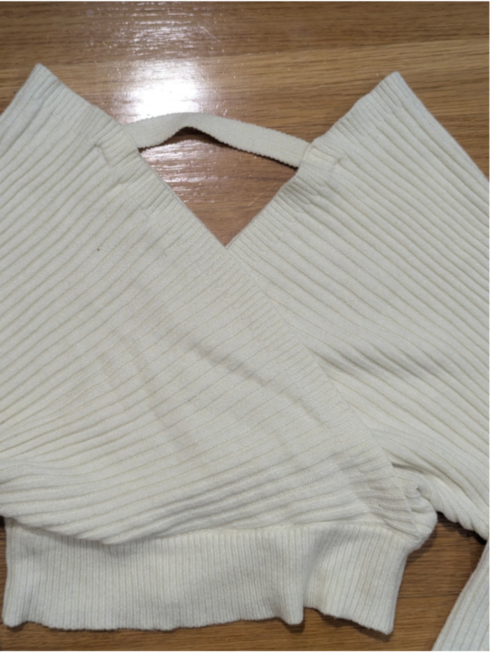 12th Tribe x Salty Blonde Cream Ribbed V-Neck Cross Front Sweater Small - Picture 7 of 12